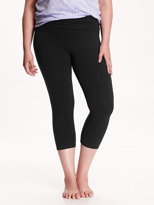 View large product image 1 of 1. Go-Dry Patterned-Waist Plus-Size Yoga Capris