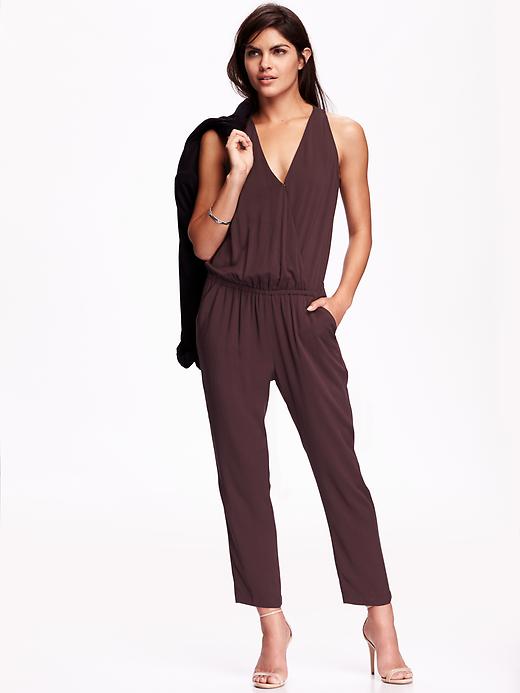 View large product image 1 of 2. Cross-Front Drapey Jumpsuit