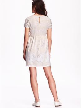 View large product image 2 of 2. Women's Short-Sleeve Lace Swing Dress
