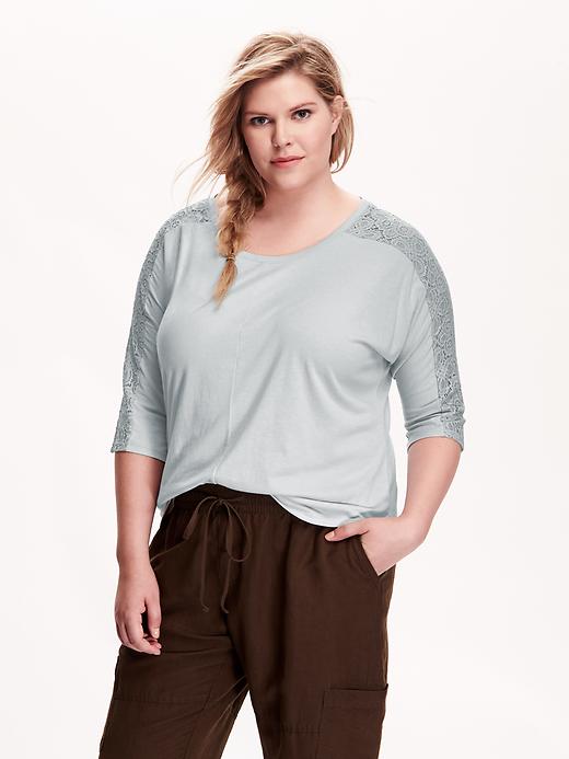 View large product image 1 of 1. Lace-Trim Plus-Size Tee