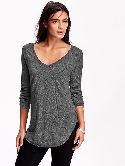 View large product image 1 of 2. Rounded-Hem V-Neck Tee for Women