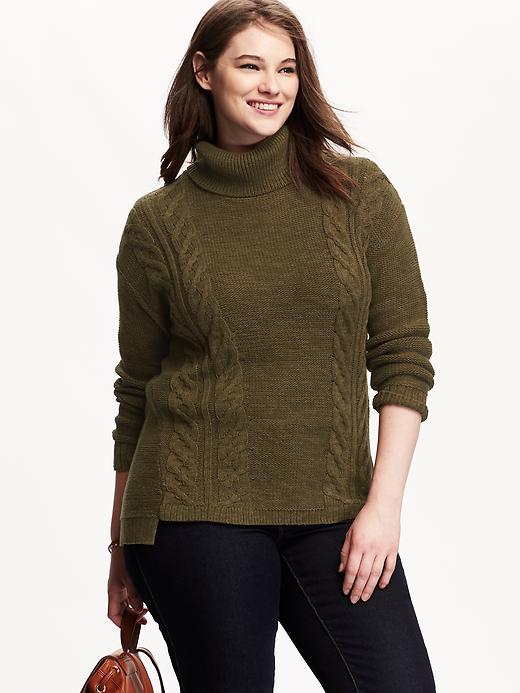 View large product image 1 of 1. Women's Plus Cable-Knit Turtleneck Sweater