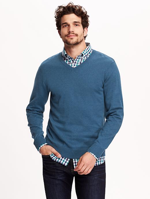 View large product image 1 of 1. Men's Solid V-Neck Sweaters