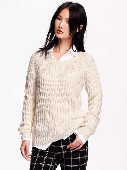 Image number 1 showing, Women's Wool-Blend Shaker-Stitch Sweater