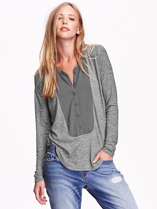 Image number 1 showing, Women's Bib-Front Sweater Knit Henley