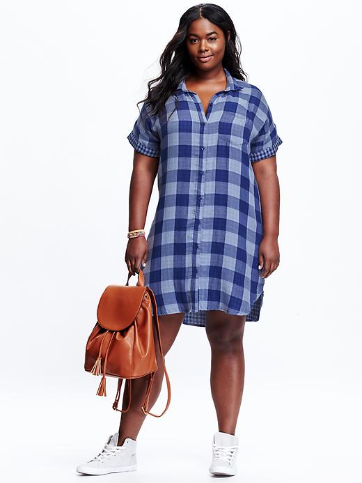 View large product image 1 of 1. Women's Plus Plaid Double-Weave Shirtdress
