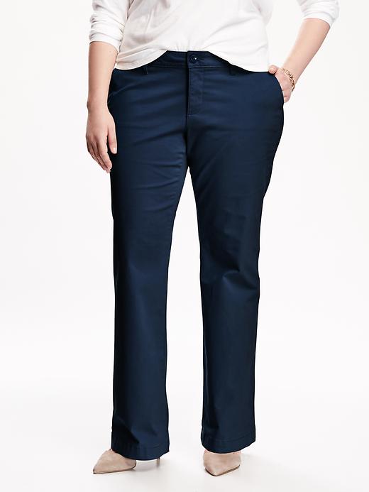 View large product image 1 of 2. Smooth & Slim Mid-Rise Plus-Size Khakis