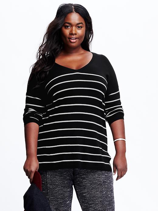 View large product image 1 of 1. Striped Plus-Size Tunic Sweater
