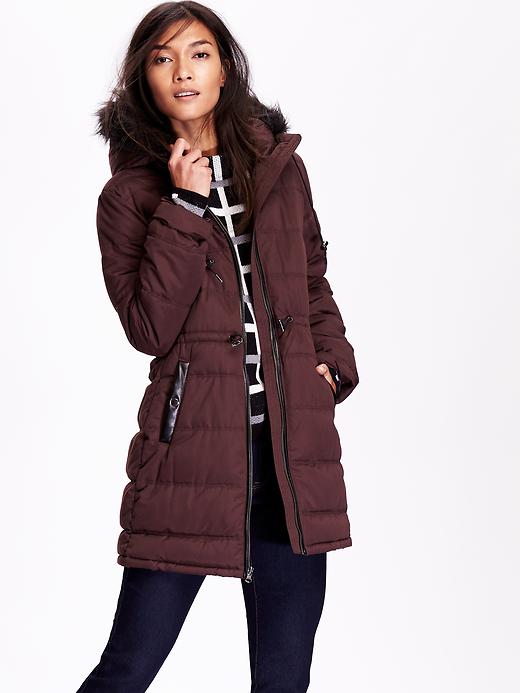 Image number 1 showing, Women's Long Quilted Faux-Fur Trim Jacket