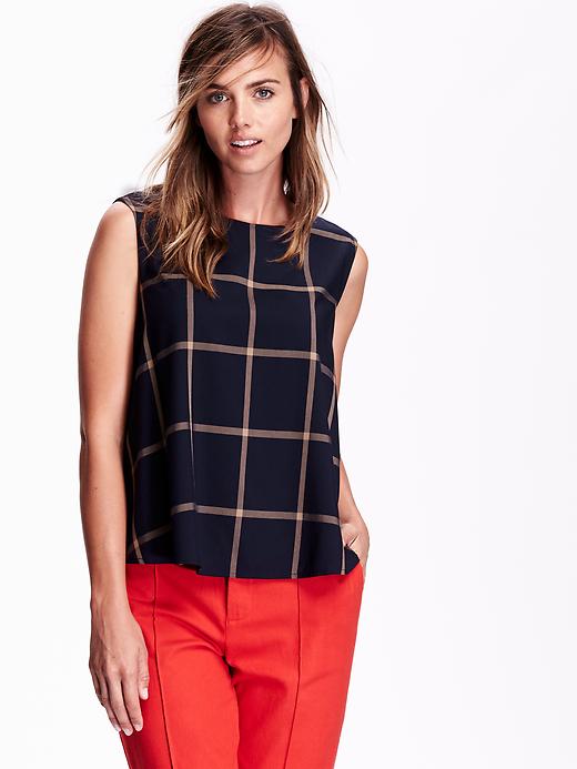 Image number 1 showing, Women's Windowpane Plaid Trapeze Top