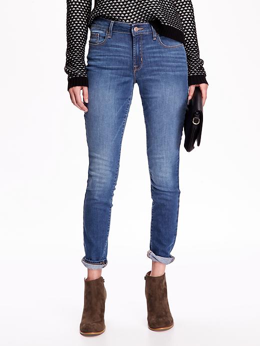 View large product image 1 of 2. Mid-Rise Rockstar Brushed-Interior Skinny Jeans