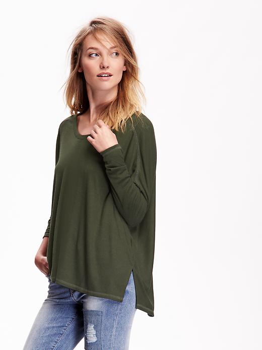 View large product image 1 of 1. Oversized Ribbed Scoop-Neck Tee