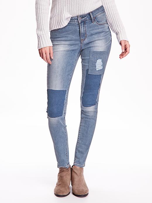 View large product image 1 of 3. Women's Mid-Rise Rockstar Patchwork Jeans