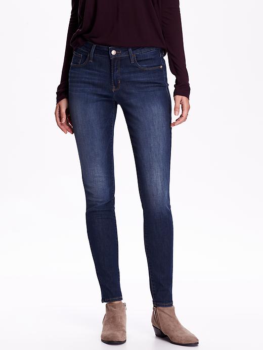 View large product image 1 of 2. Mid-Rise Rockstar Brushed-Interior Skinny Jeans