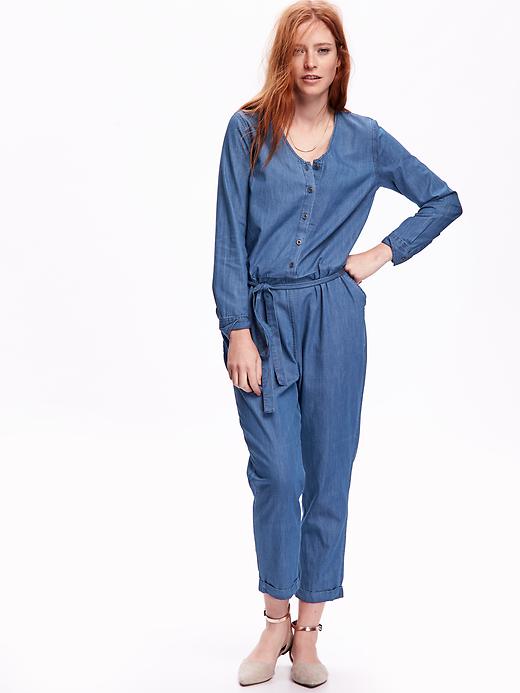 Image number 1 showing, Chambray Jumpsuit for Women