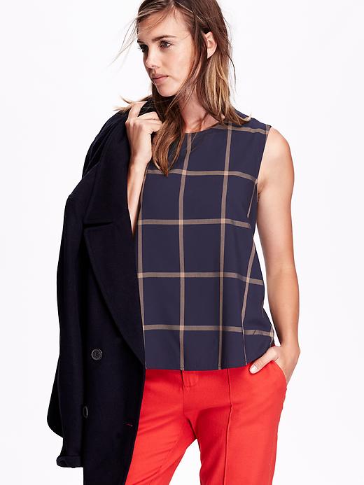 Image number 4 showing, Women's Windowpane Plaid Trapeze Top