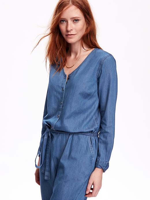 Image number 3 showing, Chambray Jumpsuit for Women