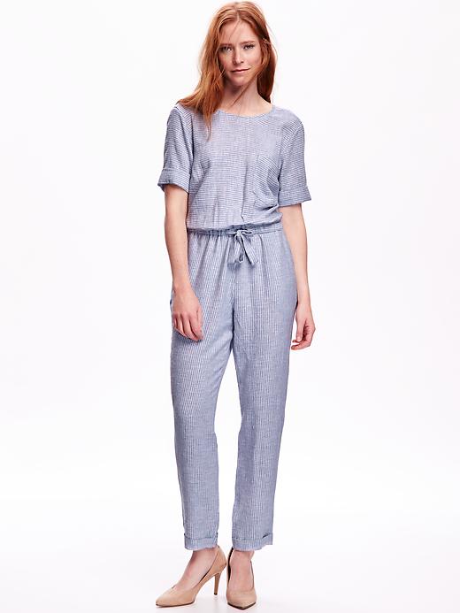 Image number 1 showing, Chambray Striped Jumpsuit for Women