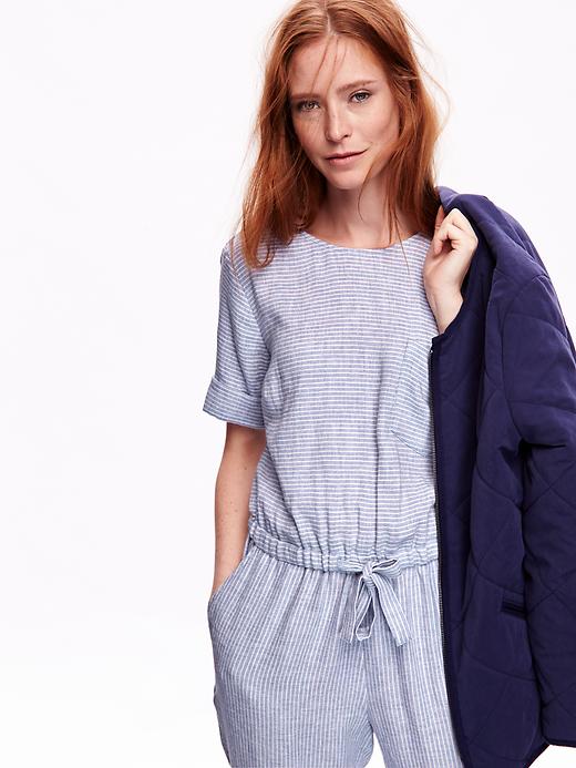 Image number 3 showing, Chambray Striped Jumpsuit for Women