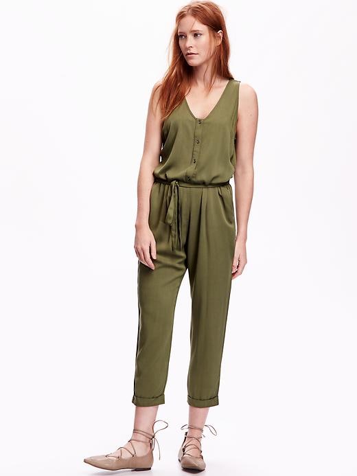 View large product image 1 of 3. Sleeveless Button-Front Jumpsuit