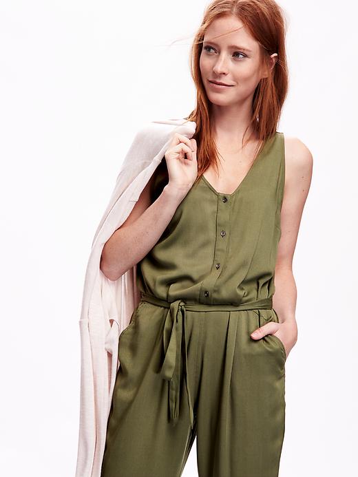 View large product image 2 of 3. Sleeveless Button-Front Jumpsuit