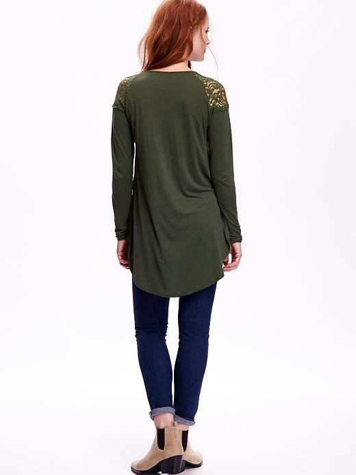 Image number 2 showing, Lace-Yoke Long-Sleeve Top for Women