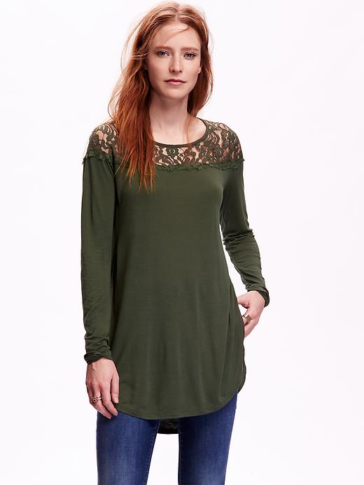 Image number 1 showing, Lace-Yoke Long-Sleeve Top for Women