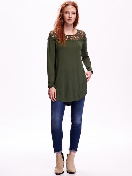Image number 3 showing, Lace-Yoke Long-Sleeve Top for Women