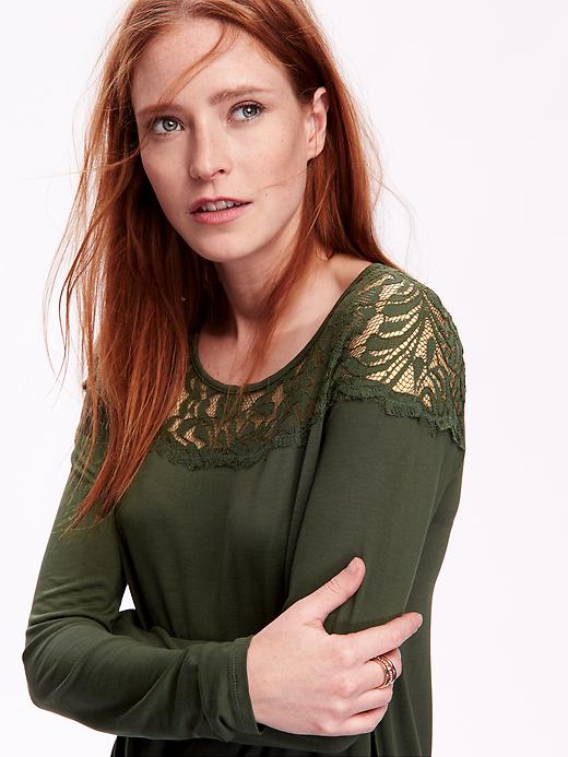 Image number 4 showing, Lace-Yoke Long-Sleeve Top for Women