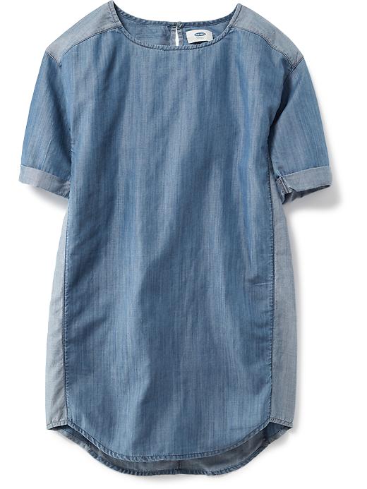 View large product image 1 of 1. Short-Sleeve Chambray Dress for Girls