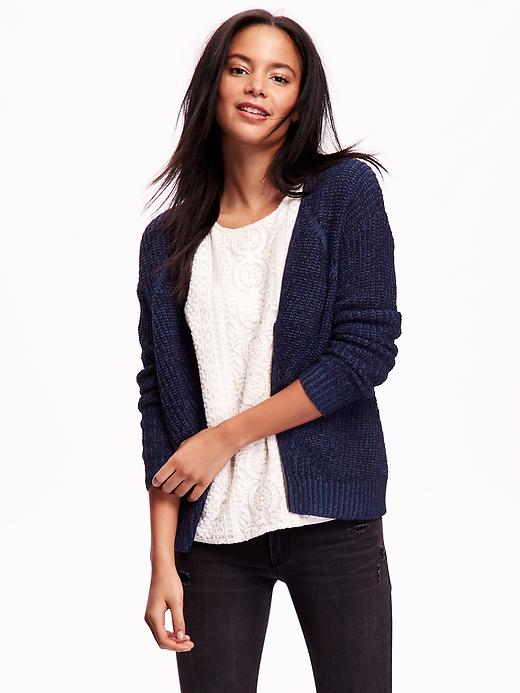 Image number 1 showing, Textured-Knit Zip Cardi for Women
