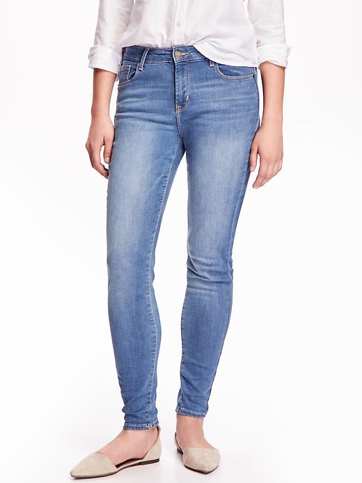 View large product image 1 of 1. Mid-Rise Rockstar Brushed-Interior Skinny Jeans