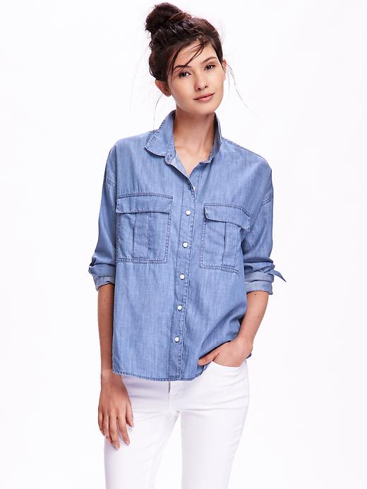 Image number 1 showing, Boyfriend Chambray Shirt for Women