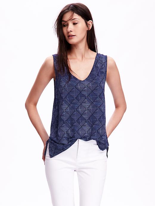 View large product image 1 of 1. Relaxed Split Hem Printed Top for Women