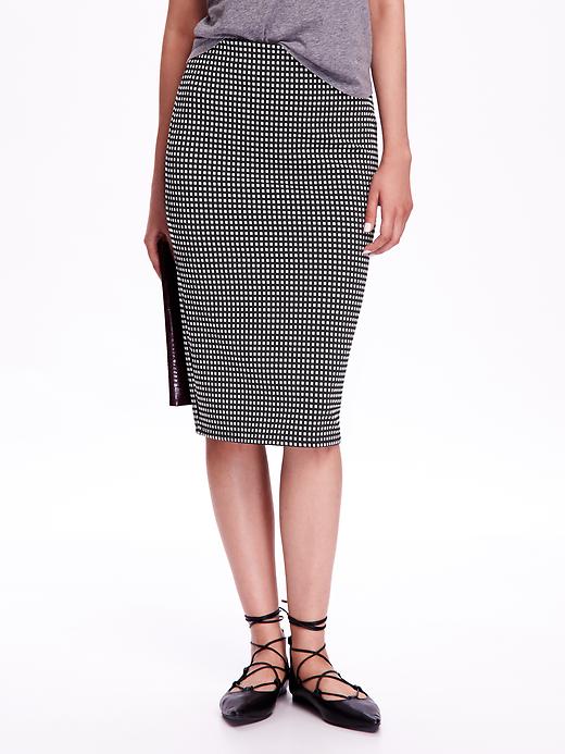 View large product image 1 of 2. Jacquard-Patterned Midi Pencil Skirt