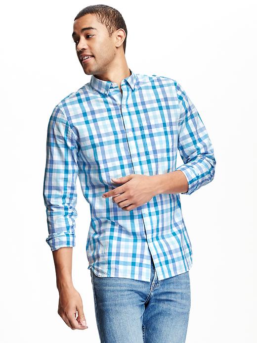 View large product image 1 of 2. Slim-Fit Classic Plaid Shirt for Men