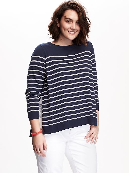 Image number 1 showing, Striped Crew-Neck Plus-Size Sweater