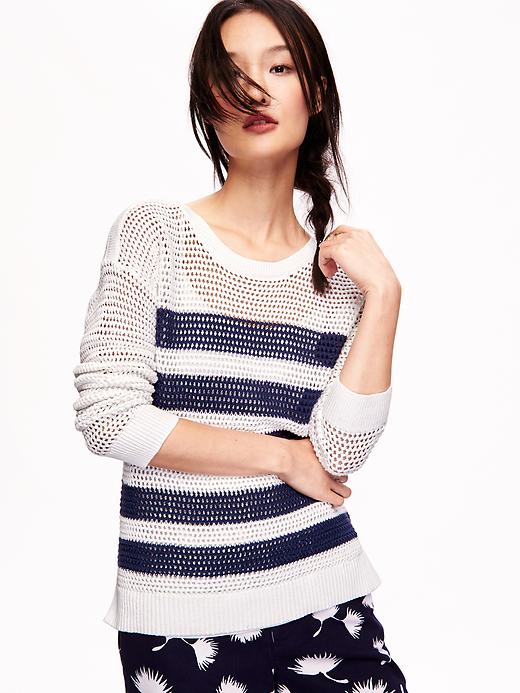 Image number 4 showing, Open-Stitch Crew-Neck Sweater for Women