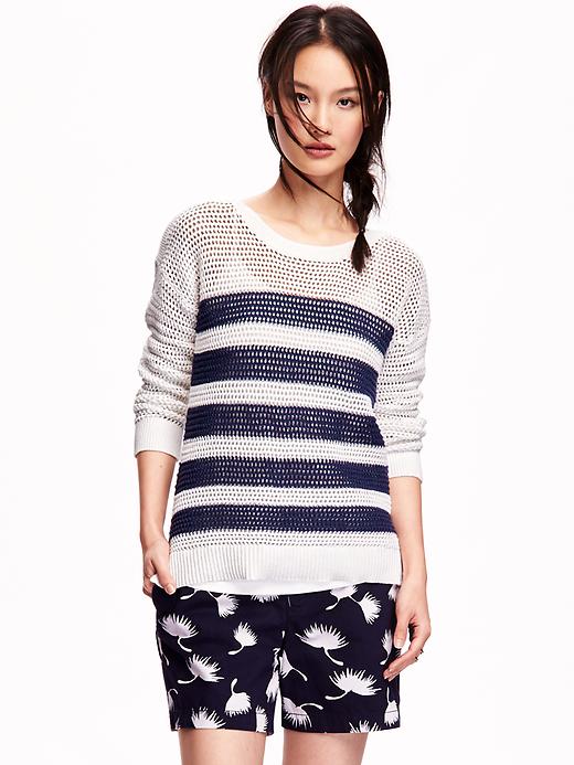 Image number 1 showing, Open-Stitch Crew-Neck Sweater for Women