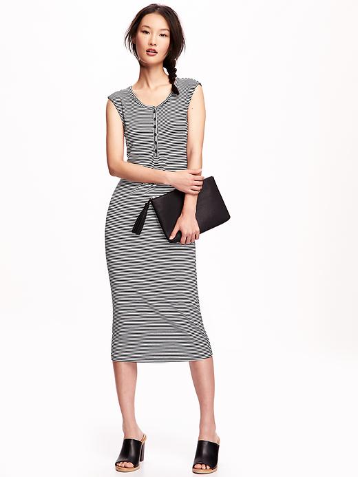 View large product image 1 of 1. Rib-Knit Henley Midi Dress for Women