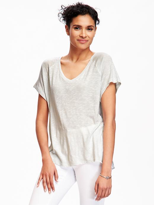 View large product image 1 of 1. Slub-Knit V-Neck Cocoon Tee for Women