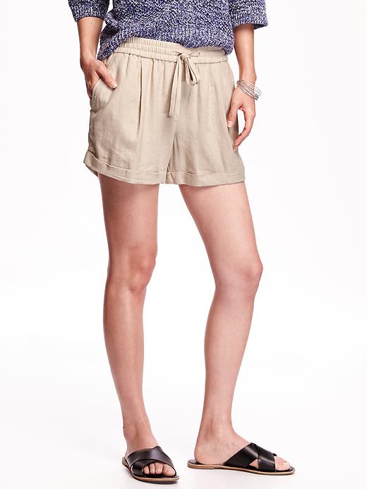 View large product image 1 of 2. Linen Tie-Waist Shorts For Women - 3.5 inch inseam