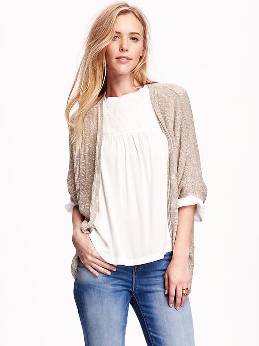 Image number 1 showing, Open-Front Ribbed Cocoon Cardigan for Women