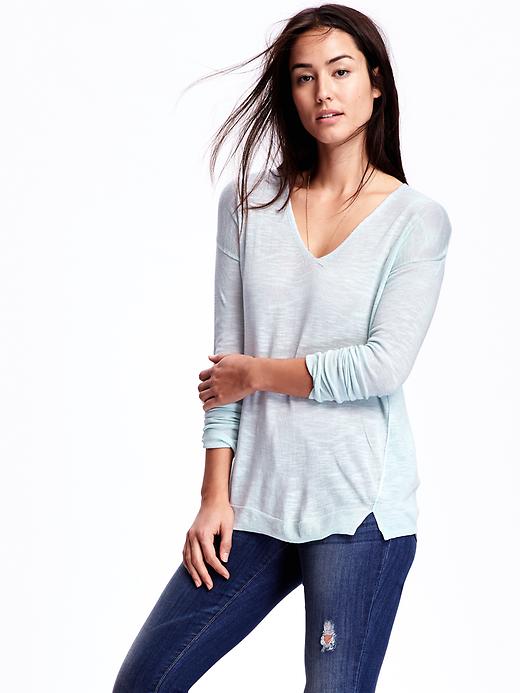 View large product image 1 of 1. Relaxed V-Neck Color-Block Sweater for Women