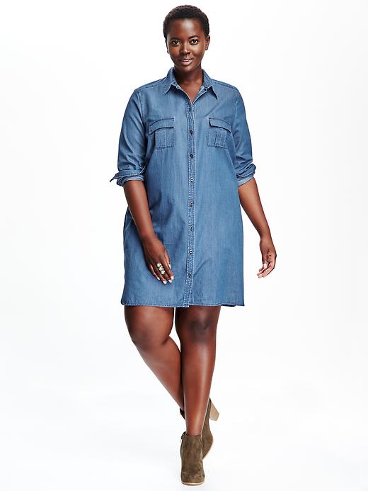Image number 1 showing, Women's Plus Chambray Shirt Dress