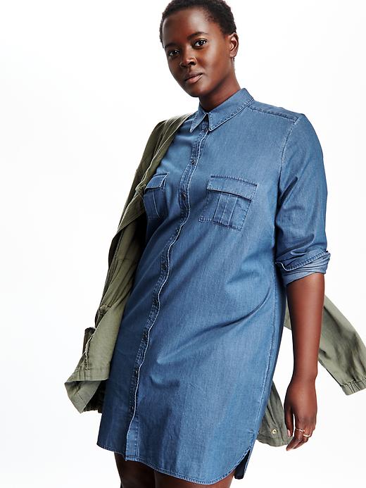 Image number 4 showing, Women's Plus Chambray Shirt Dress