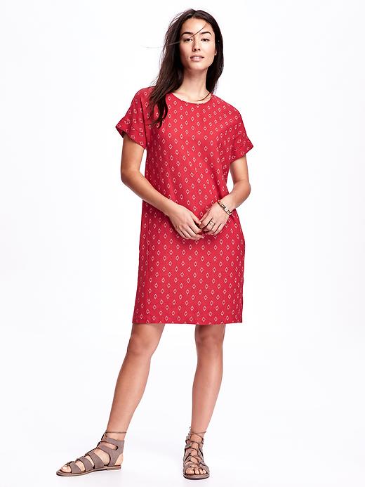 View large product image 1 of 1. Printed Linen-Blend Cocoon Dress for Women