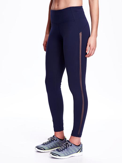 View large product image 1 of 3. Mesh-Stripe Compression Leggings