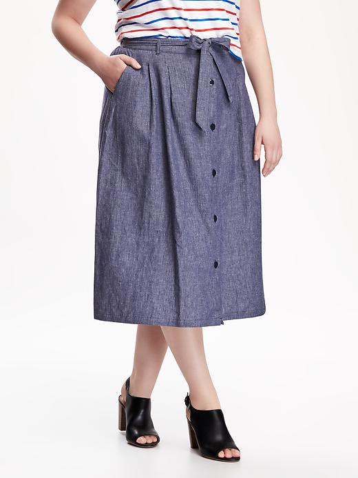 View large product image 1 of 2. Buttoned Up Midi Plus-Size Skirt