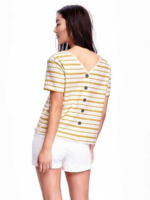 View large product image 1 of 1. Relaxed Striped Button-Back Top for Women